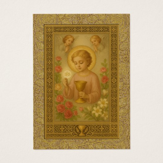 Eerste Communie Jezus Engelen Bloemen Visitekaartje (Voorkant)