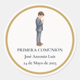 Eerste Communie Jongen die Bidt Ronde Sticker