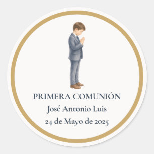 Eerste Communie Jongen die Bidt Ronde Sticker