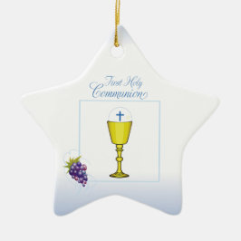 Eerste communie jongen, kelk met hostie en druiven keramisch ornament