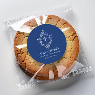 Eerste Communie Jongen Koninklijk Blauw Vintage Wa Ronde Sticker