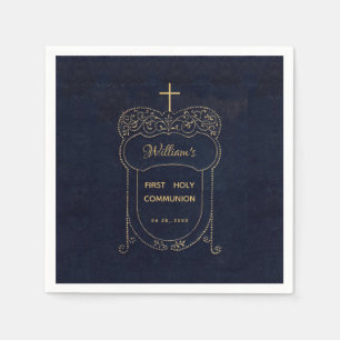 Eerste communie jongen marineblauw vintage kruis s servet