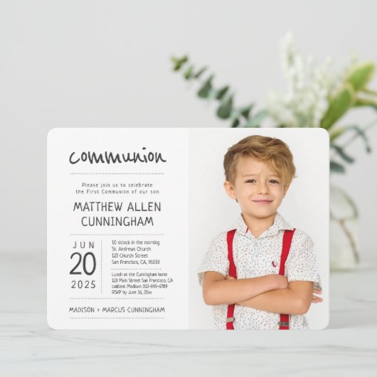 Eerste communie jongen | Modern + Eenvoudige foto Kaart (Staand voorkant)