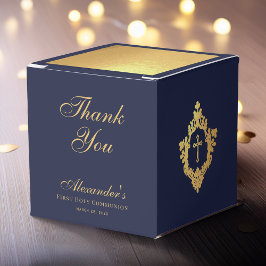 Eerste communie jongen navyblauw gouden kuif bedan bedankdoosjes