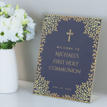 Eerste communie jongen Navyblauw Nep goud blad