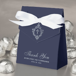 Eerste Communie jongen Navyblauw nepsilver Crest Bedankdoosjes