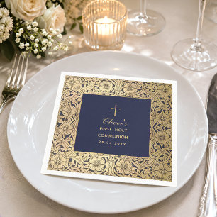 Eerste Communie Jongen Navyblauw Vintage Gouden Ro Servet