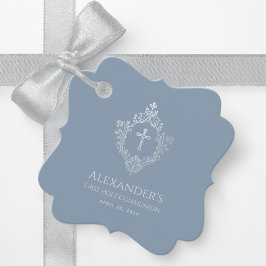 Eerste Communie jongen Stof blauw Elegant kruis wa Bedankjes Labels