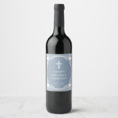 Eerste communie jongen stoffig blauwwit frame vint wijn etiket (Voorkant)
