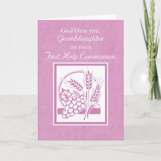 Eerste Communie kaart voor kleindochter, Roze (Voorkant)