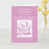 Eerste Communie kaart voor kleindochter, Roze (Gele Bloem)