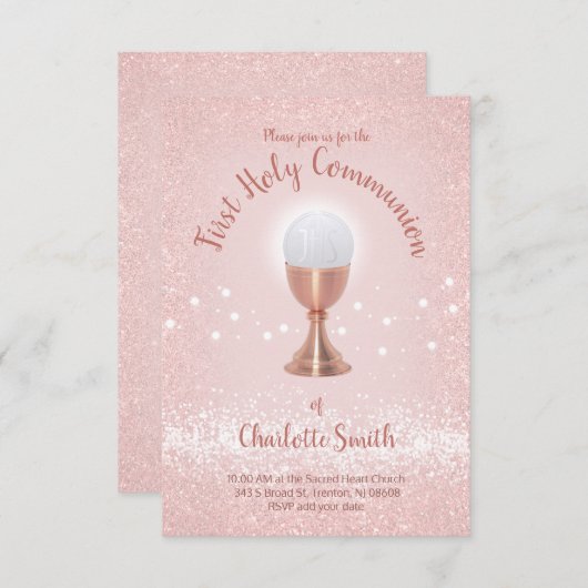 Eerste Communie Katholiek meisje roze Kaart (Voorkant / Achterkant)