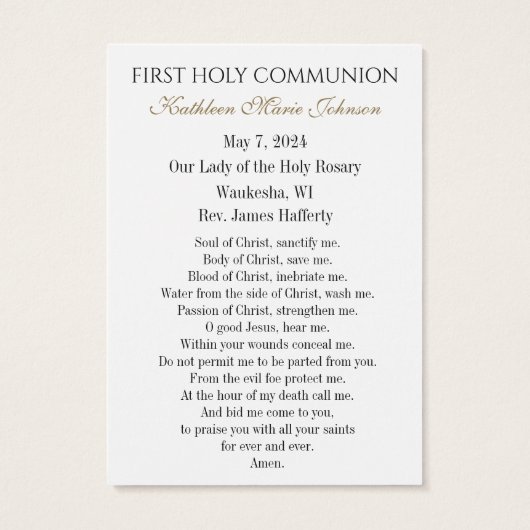 Eerste Communie Katholieke Herinnering Heilige Kaa Visitekaartje (Achterkant)