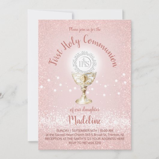 Eerste Communie katholieke meisje roze Kaart (Voorkant)