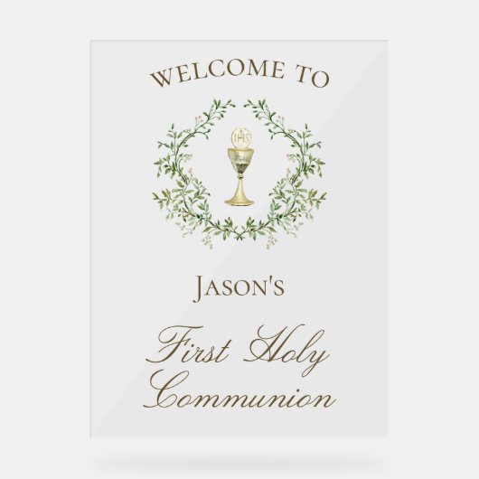 Eerste Communie kelk crest groen Acryl Bord (Voorkant)