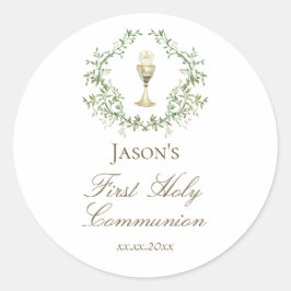 Eerste Communie kelk crest groen Ronde Sticker