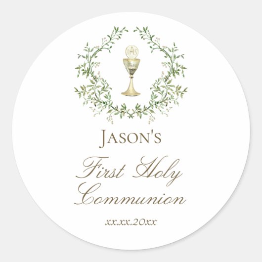 Eerste Communie kelk crest groen Ronde Sticker (Voorkant)