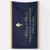 Eerste Communie Kelk Marine Blauwe Jongen Welkom Spandoek (Verticaal)