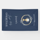 Eerste Communie klassieke blauw en faux gouden cir Spandoek (Horizontaal)