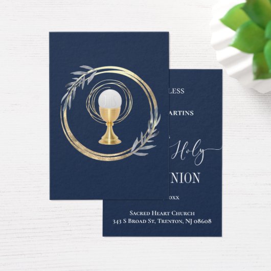 Eerste Communie klassieke blauwe herinneringskaart Visitekaartje (Bureau)