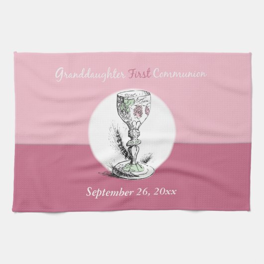 Eerste Communie kleindochter roze, kelk Theedoek (Horizontaal)