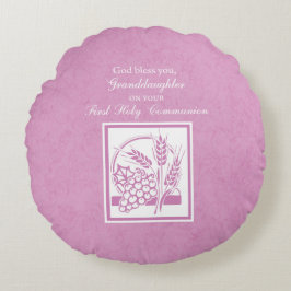 Eerste communie kleindochter, Roze Rond Kussen