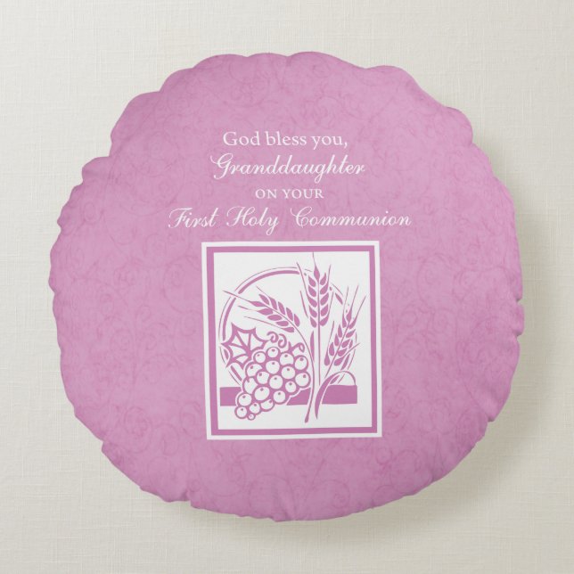 Eerste communie kleindochter, Roze Rond Kussen (Voorkant)