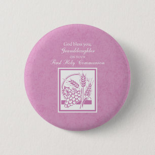 Eerste communie kleindochter, Roze Ronde Button 5,7 Cm