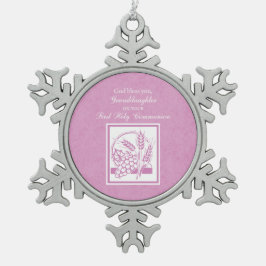 Eerste communie kleindochter, Roze Tin Sneeuwvlok Ornament