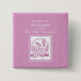 Eerste communie kleindochter, Roze Vierkante Button 5,1 Cm