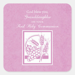 Eerste communie kleindochter, Roze Vierkante Sticker