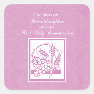 Eerste communie kleindochter, Roze Vierkante Sticker