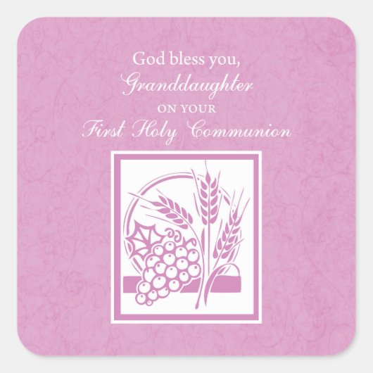 Eerste communie kleindochter, Roze Vierkante Sticker (Voorkant)