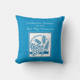 Eerste communie kleinkind blauw, tarwe, druiven kussen