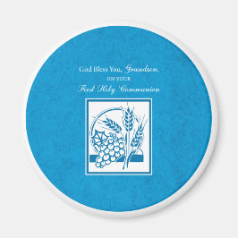 Eerste communie kleinkind blauw, tarwe, druiven magneet