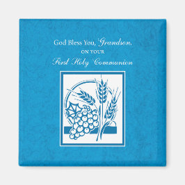 Eerste communie kleinkind blauw, tarwe, druiven magneet