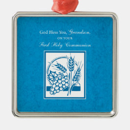 Eerste communie kleinkind Blauw, Tarwe, Druiven Metalen Ornament