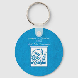 Eerste communie kleinkind blauw, tarwe, druiven sleutelhanger
