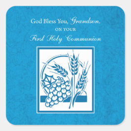 Eerste communie kleinkind Blauw, Tarwe, Druiven Vierkante Sticker