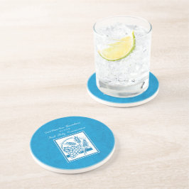 Eerste communie kleinkind Blauw, Tarwe, Druiven Zandsteen Onderzetter