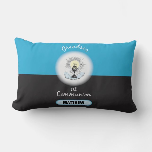 Eerste communie kleinzoon, blauwe beker kussen (Voorkant)