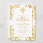 Eerste Communie Kruis Goud Damask Christelijk Boy Kaart (Voorkant)
