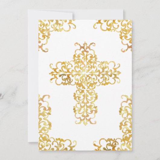 Eerste Communie Kruis Goud Damask Christelijk Boy Kaart (Achterkant)