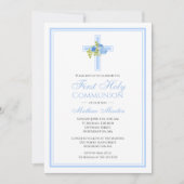 Eerste Communie Kruis met Blauwe Rozen Christelijk Kaart (Voorkant)