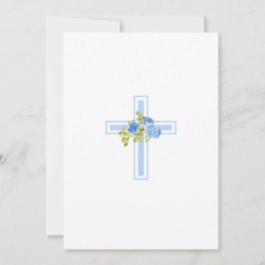 Eerste Communie Kruis met Blauwe Rozen Christelijk Kaart (Achterkant)
