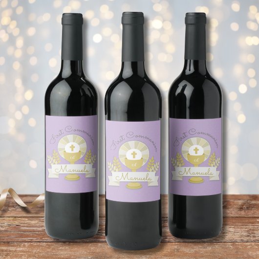 Eerste communie, Lila eerste communie Wijn Etiket