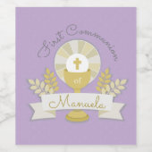 Eerste communie, Lila eerste communie Wijn Etiket (Enkel label)