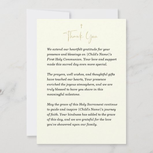 Eerste Communie Maria Jezus en Eucharistie Bedankkaart (Achterkant)