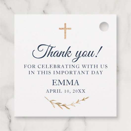 Eerste Communie, marinedoop en goud Elegant Bedankjes Labels (Achterkant)