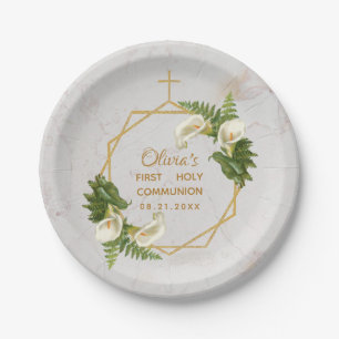 Eerste Communie Marmer Goud Calla Lilies Geometris Papieren Bordje